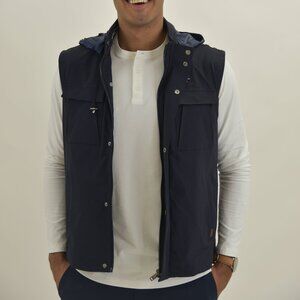 Jakamen Navy Nylon Hooded Vest With Chest Pockets